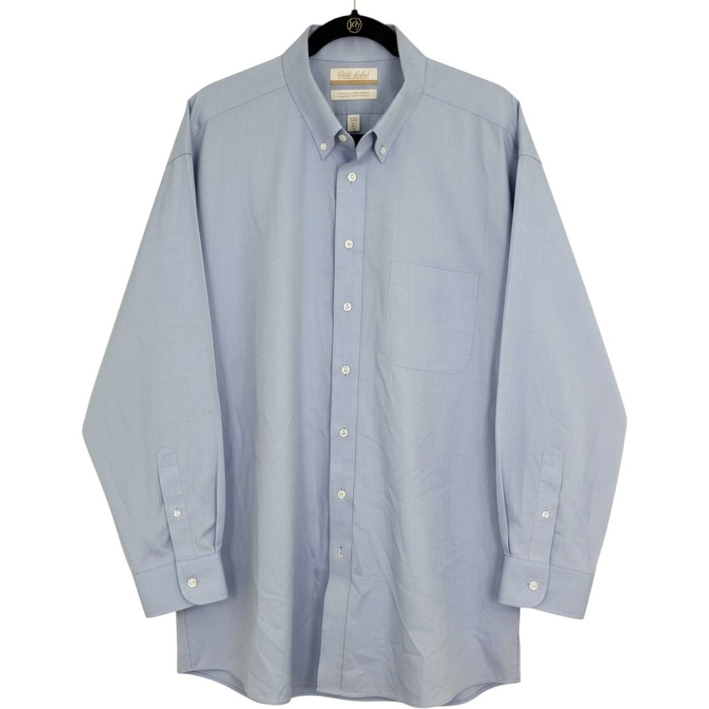 Roundtree & Yorke Gold Label Mens Blue Non-Iron Cotton Dress Shirt 17.5 33